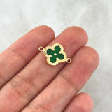 Herraje Trebol VCyA 0.95gr / 2cm / Diamantado Resina Verde Oro Amarillo 18K ©