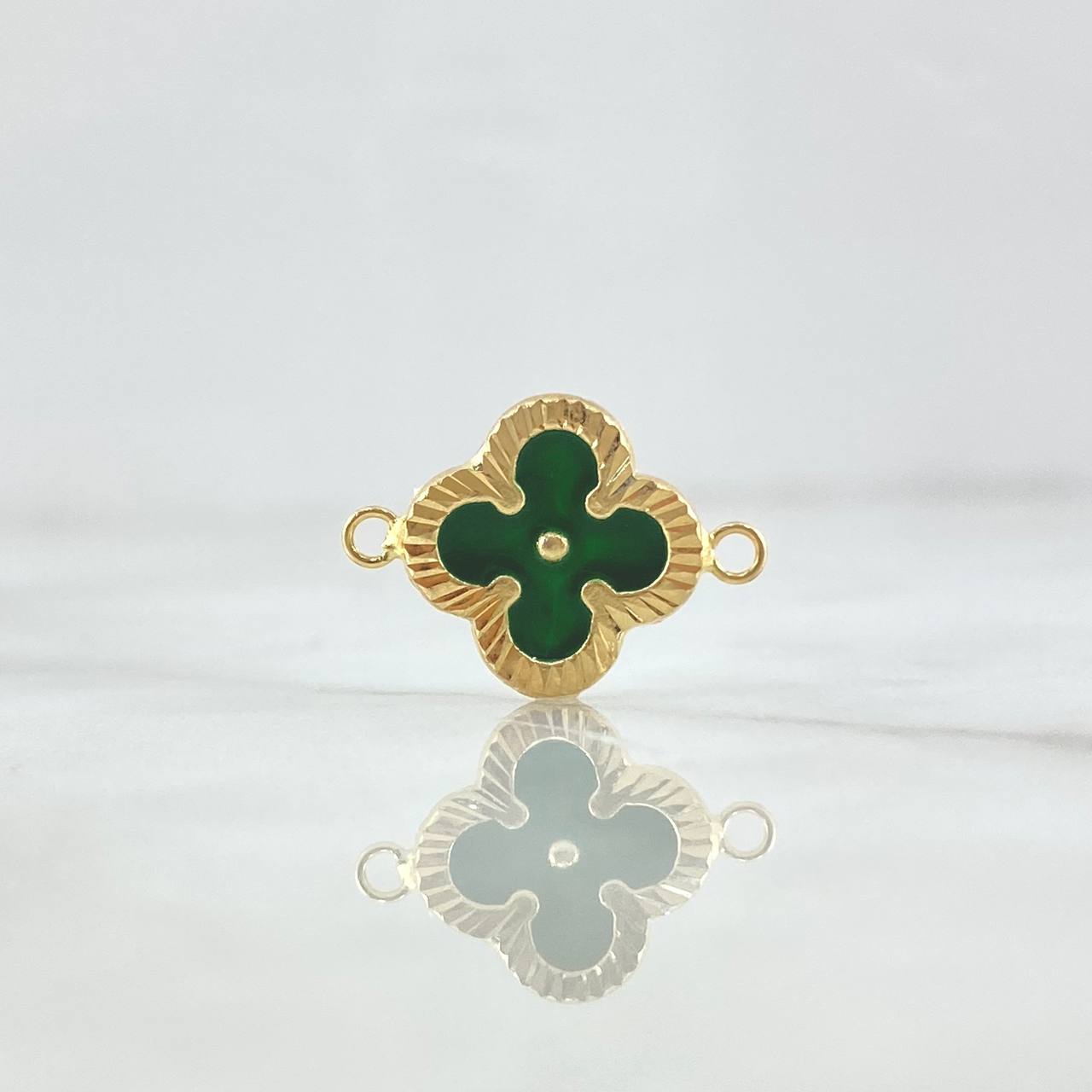 Herraje Trebol VCyA 0.95gr / 2cm / Diamantado Resina Verde Oro Amarillo 18K *