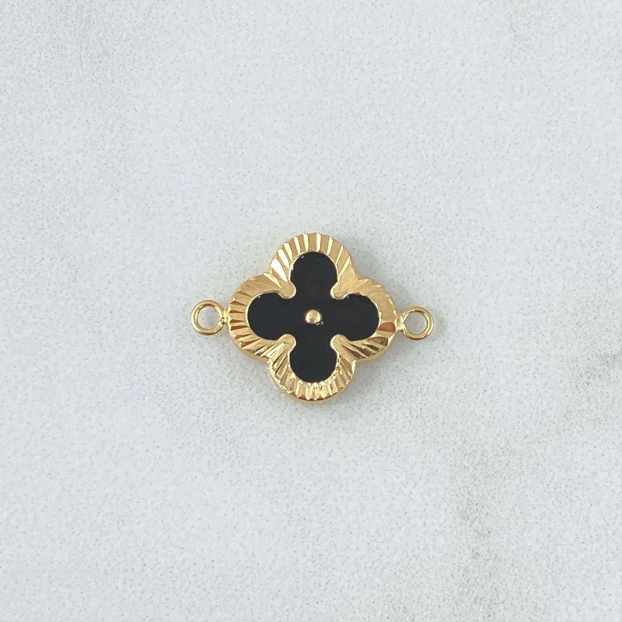 Herraje Trebol VCyA 0.95gr / 2cm / Diamantado Resina Negra Oro Amarillo 18K ©