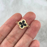 Herraje Trebol VCyA 0.95gr / 2cm / Diamantado Resina Negra Oro Amarillo 18K ©