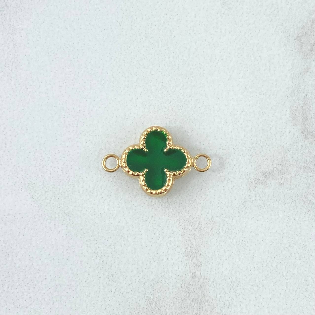 Charm Clover VCyA 0.55gr / 1.5cm / Dotted Edge Green Resin Yellow Gold 18K ©