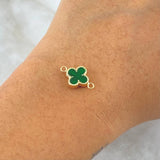 Charm Clover VCyA 0.55gr / 1.5cm / Dotted Edge Green Resin Yellow Gold 18K ©