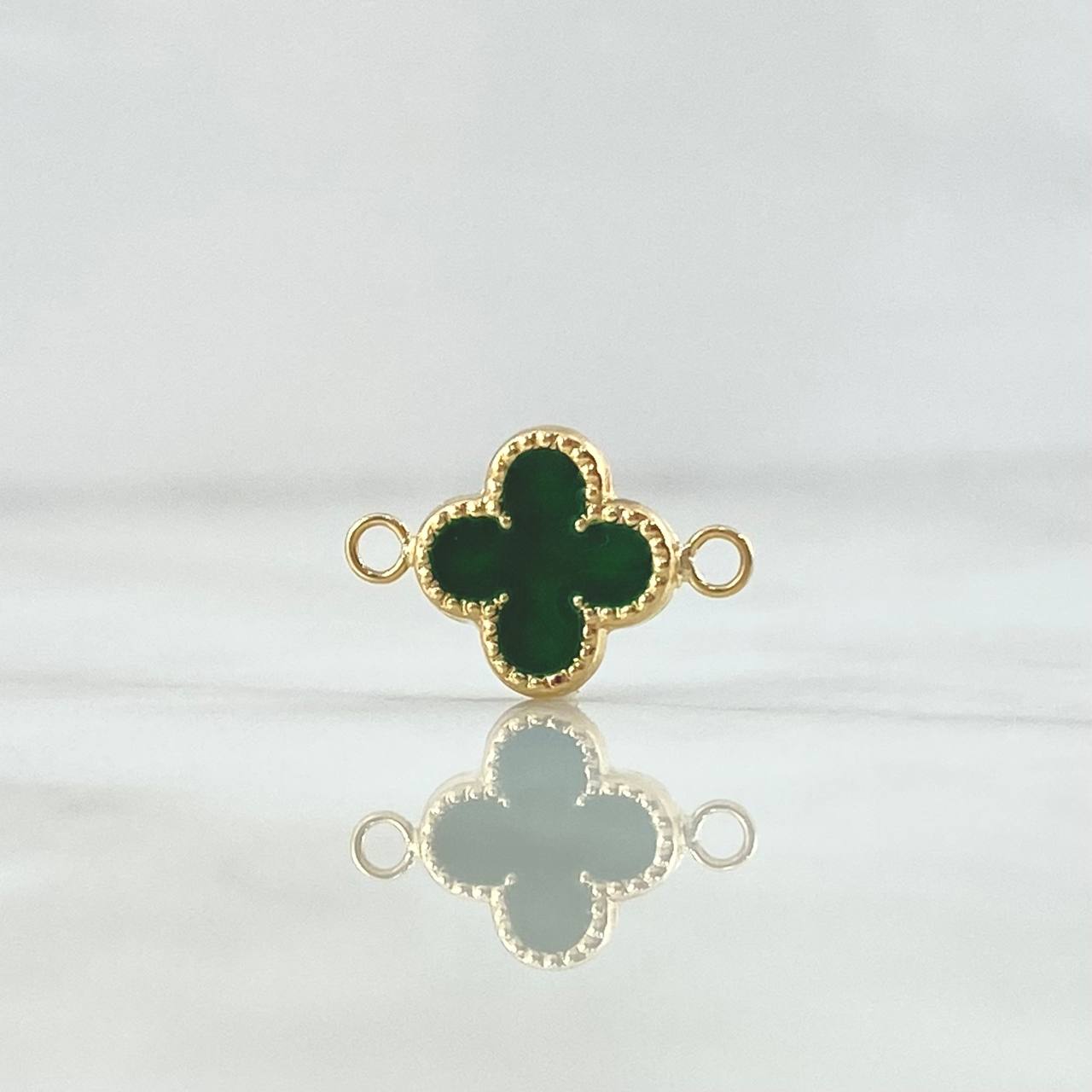 Charm Clover VCyA 0.55gr / 1.5cm / Dotted Edge Green Resin Yellow Gold 18K ©