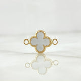 Herraje Trebol VCyA 0.55gr / 1.5cm / Borde Punteado Resina Blanca Oro Amarillo 18K ©