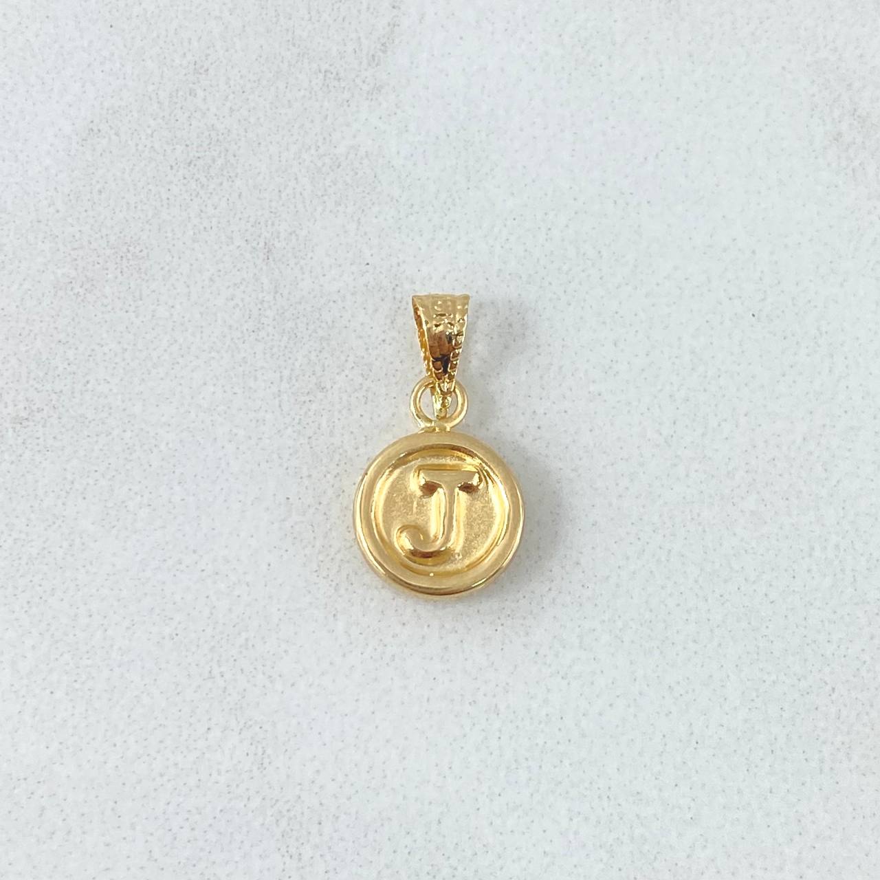 Pendant Letter J Round 0.4gr / 1.5cm / Edged-Die-Cut-Smooth Edge 18K Yellow Gold Charger
