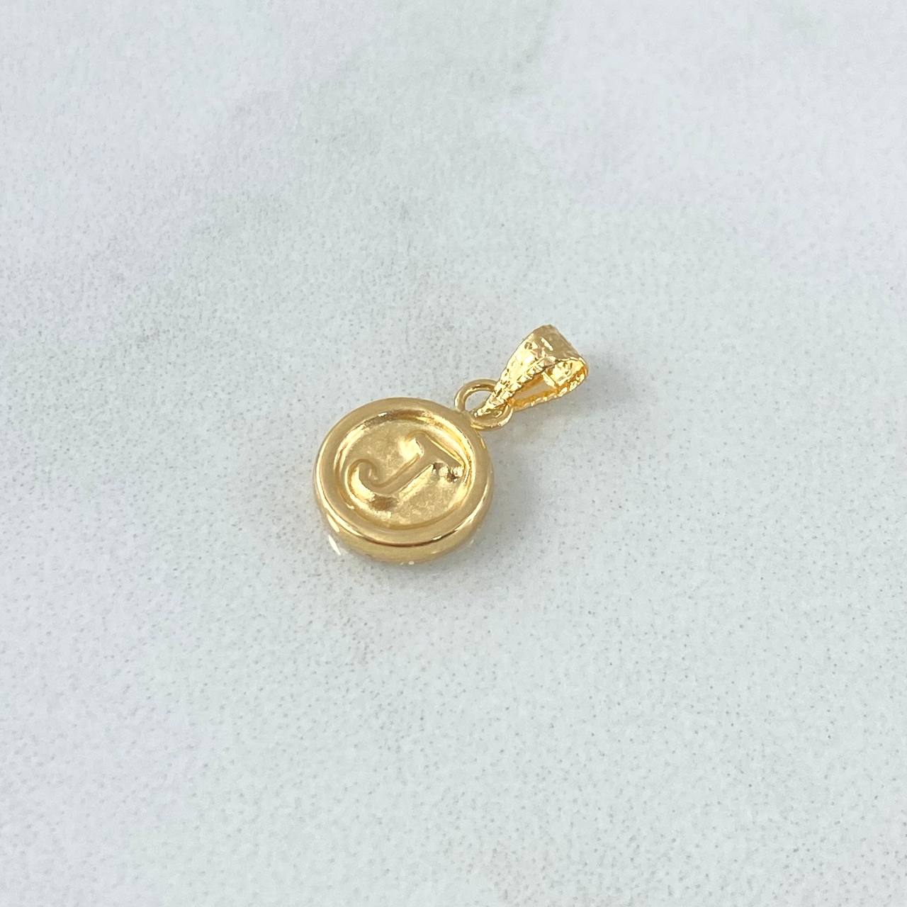 Pendant Letter J Round 0.4gr / 1.5cm / Edged-Die-Cut-Smooth Edge 18K Yellow Gold Charger