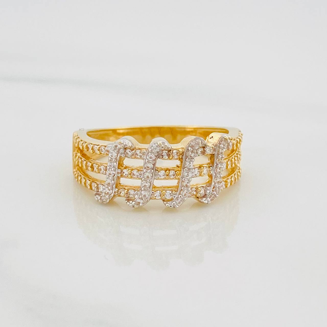 Anillo Banda Ancha 4.35g / T7 1/2 Dos Oros Amarillo Blanco 18K