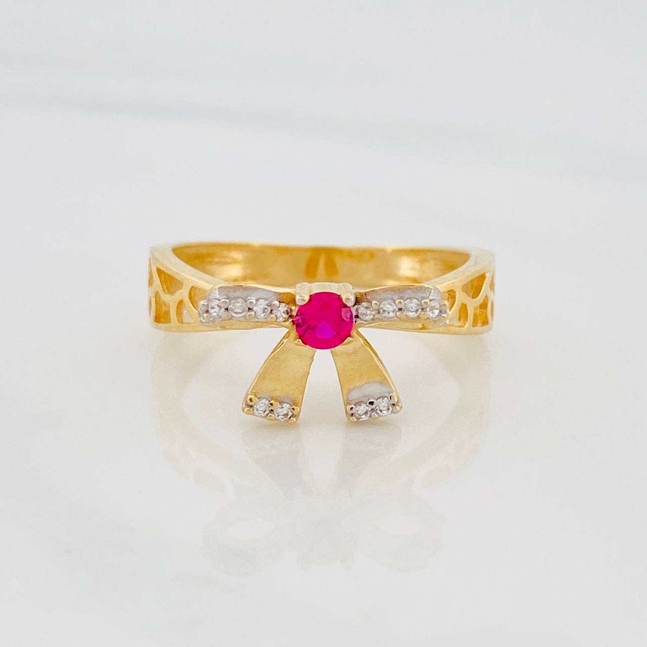 Anillo Moño 3.1g / T7 Dos Oros Amarillo Blanco 18K