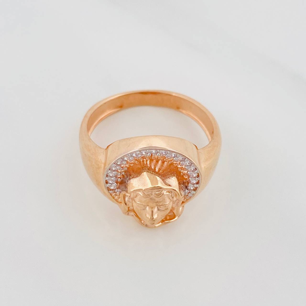 Anillo Rostro Cristo 3.8g / T6 Dos Oros Blanco Rosa 18K