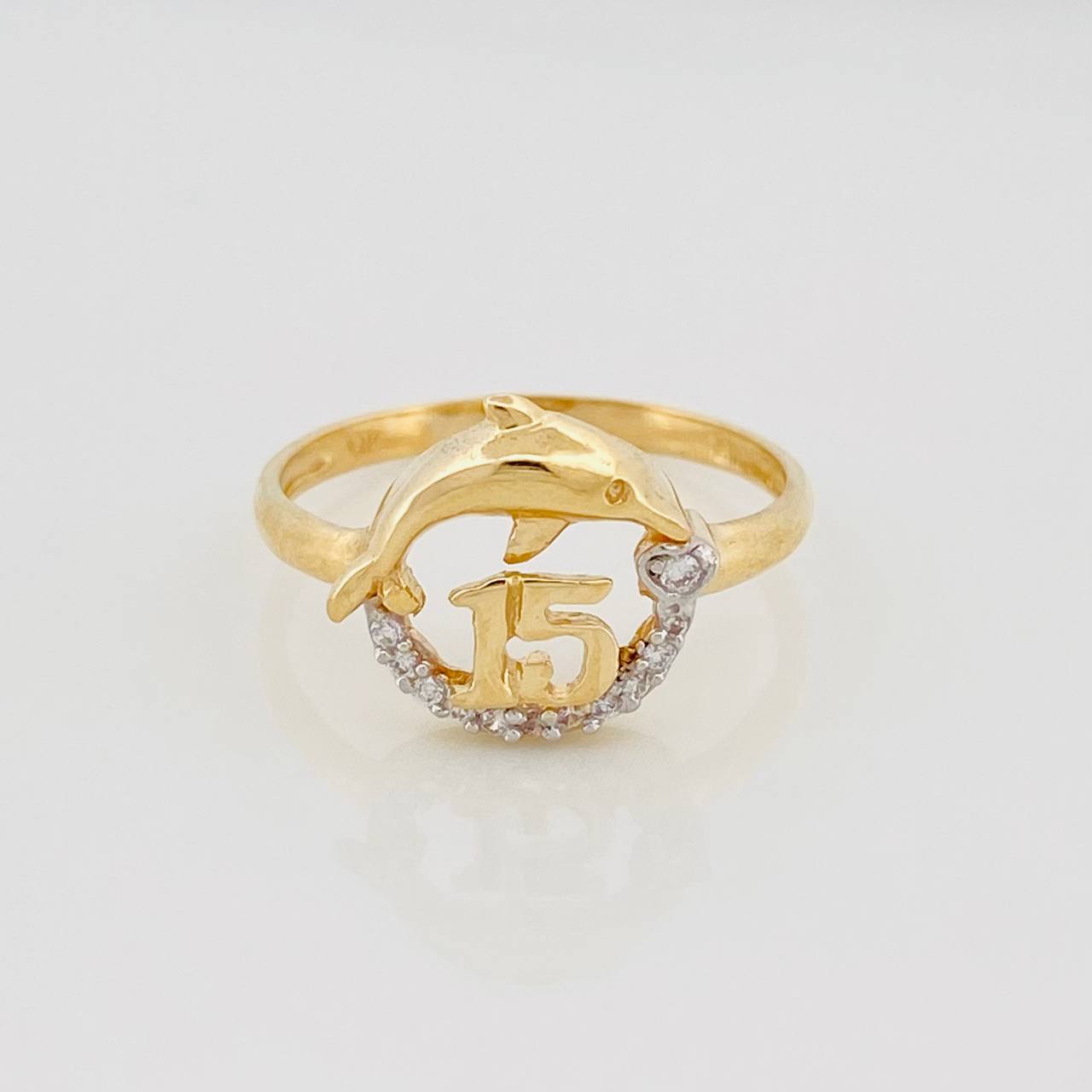 Anillo 15 's Delfín 2.15g / T6 1/4 Dos Oros Amarillo Blanco 18K