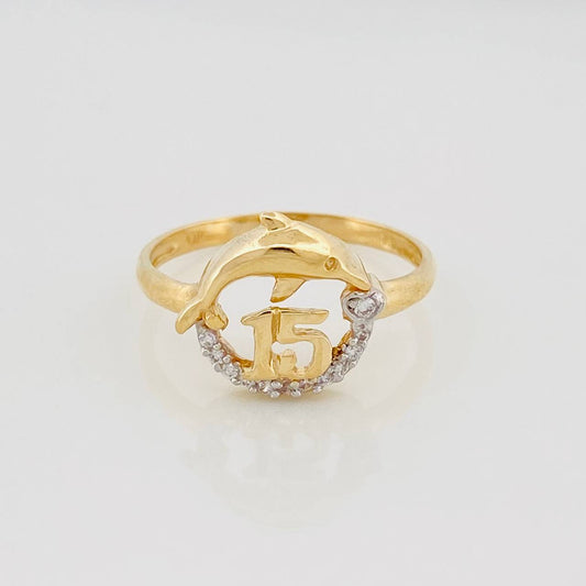 Ring 15's Dolphin 2.15g / T6 1/4 Two Yellow White Gold 18K