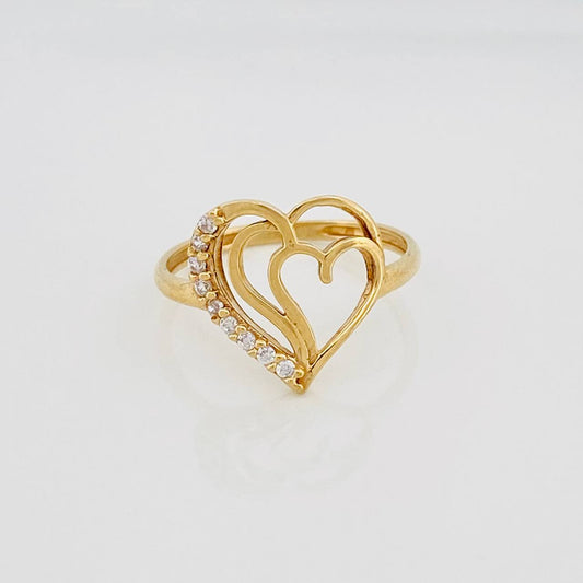 Double Heart Silhouette Ring 1.65g / Size 5 3/4 Yellow Gold 18K