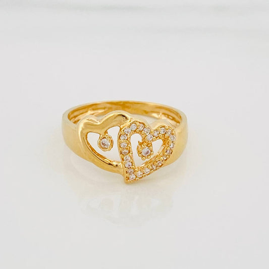 Double Heart Silhouette Ring 3.3g / Size 7 3/4 Yellow Gold 18K