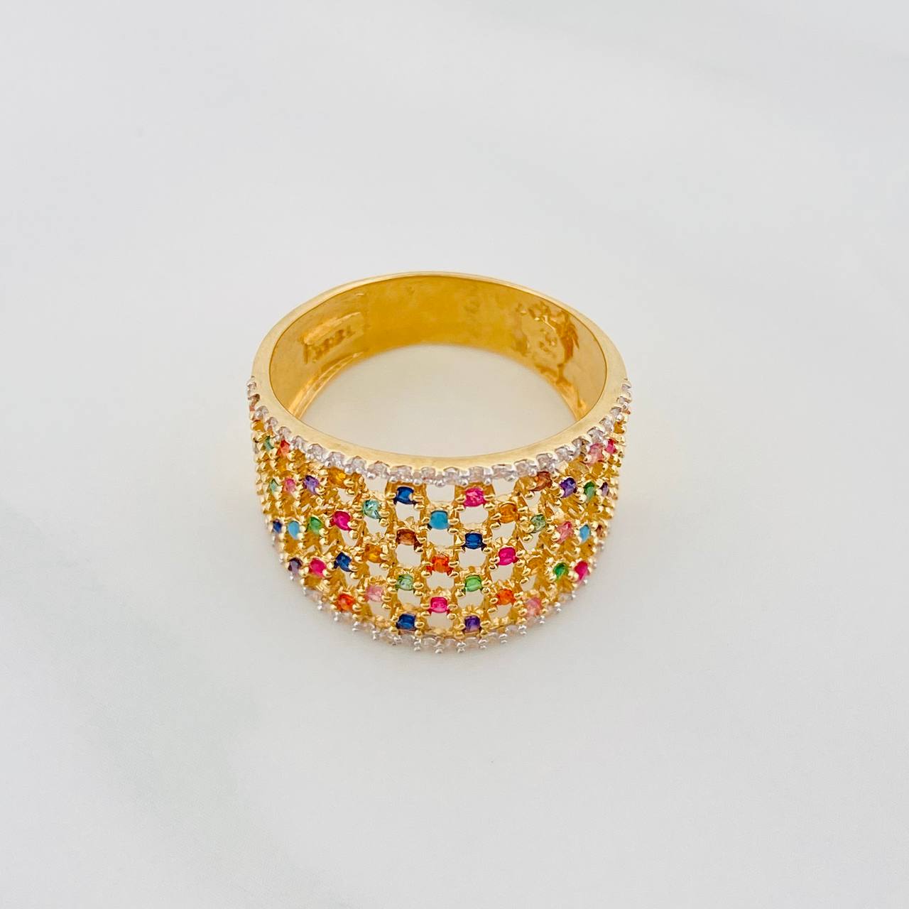 Anillo Malla Colores 5.7g / T8 1/4 Dos Oros Amarillo Blanco 18K