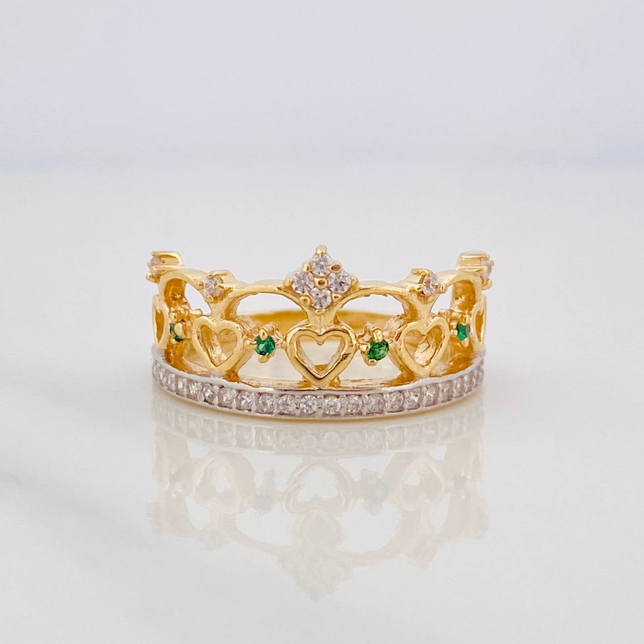 Anillo Tiara Corazones 3.4g / T6 Dos Oros Amarillo Blanco 18K