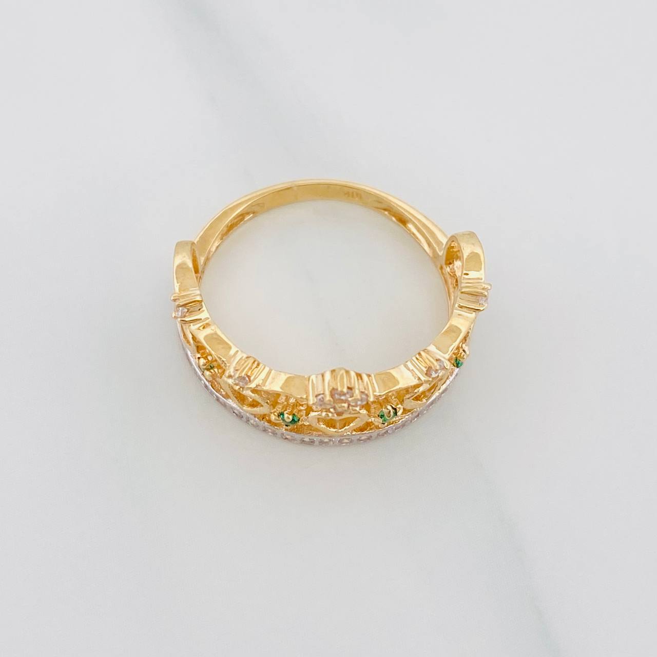 Anillo Tiara Corazones 3.4g / T6 Dos Oros Amarillo Blanco 18K