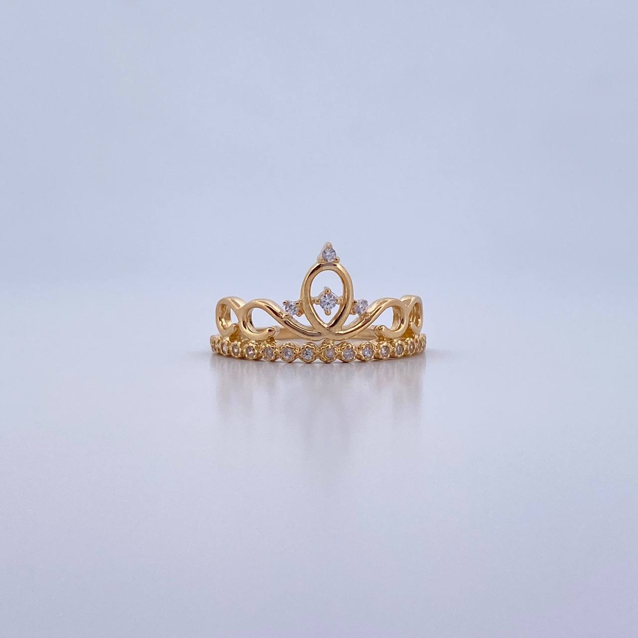 Crown Ring 2.35gr / T6 3/4 / White Zircons 18K Yellow Gold &