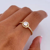 Halo Ring Solitaire Churumbela 1.8gr / T5 3/4 / White Zircons 18K Yellow Gold &