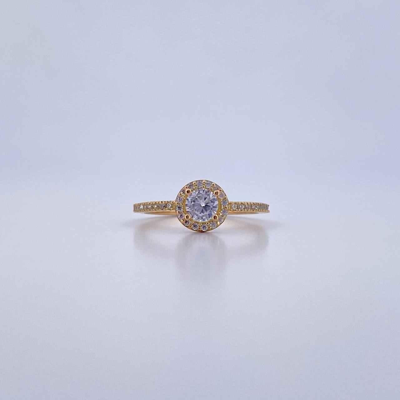 Halo Ring Solitaire Churumbela 1.8gr / T5 3/4 / White Zircons 18K Yellow Gold &