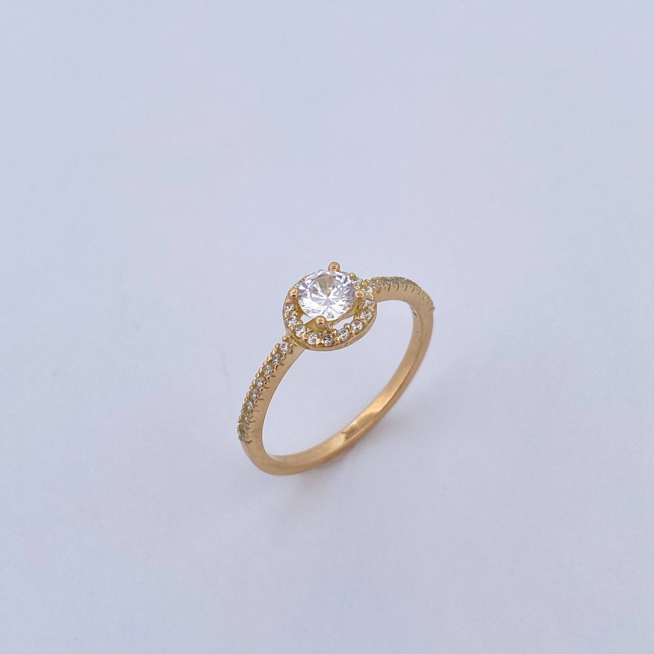 Halo Ring Solitaire Churumbela 1.8gr / T5 3/4 / White Zircons 18K Yellow Gold &