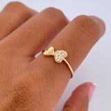 Hearts Ring 1.1gr / Size 5 3/4 / White Zircons 18K Yellow Gold &