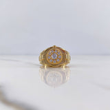 Chrono Tempo Ring 7.1gr / Size 9 1/2 / White Zircons 18K Yellow Gold $