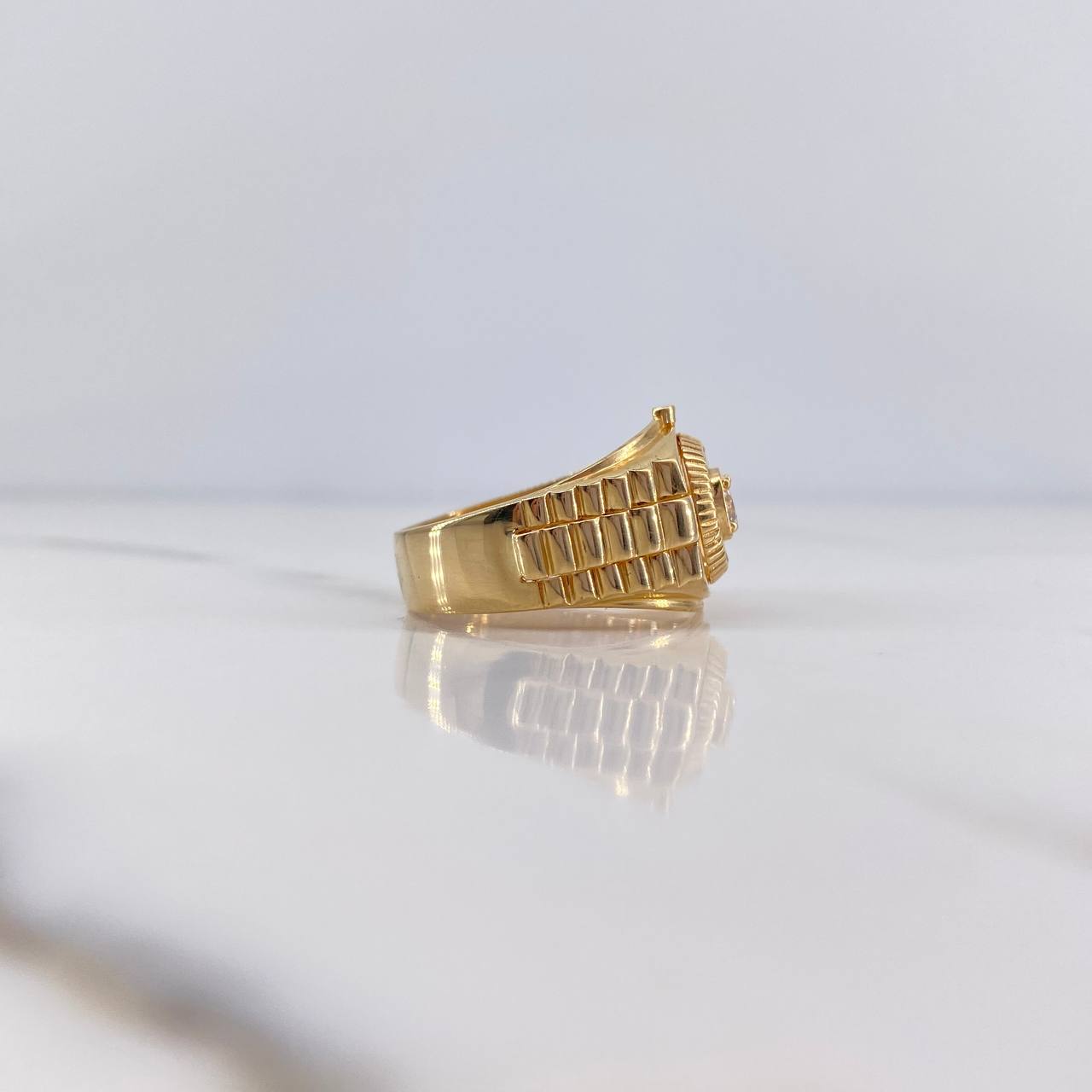 Chrono Tempo Ring 7.1gr / Size 9 1/2 / White Zircons 18K Yellow Gold $