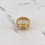 Chrono Tempo Ring 7.1gr / Size 9 1/2 / White Zircons 18K Yellow Gold $