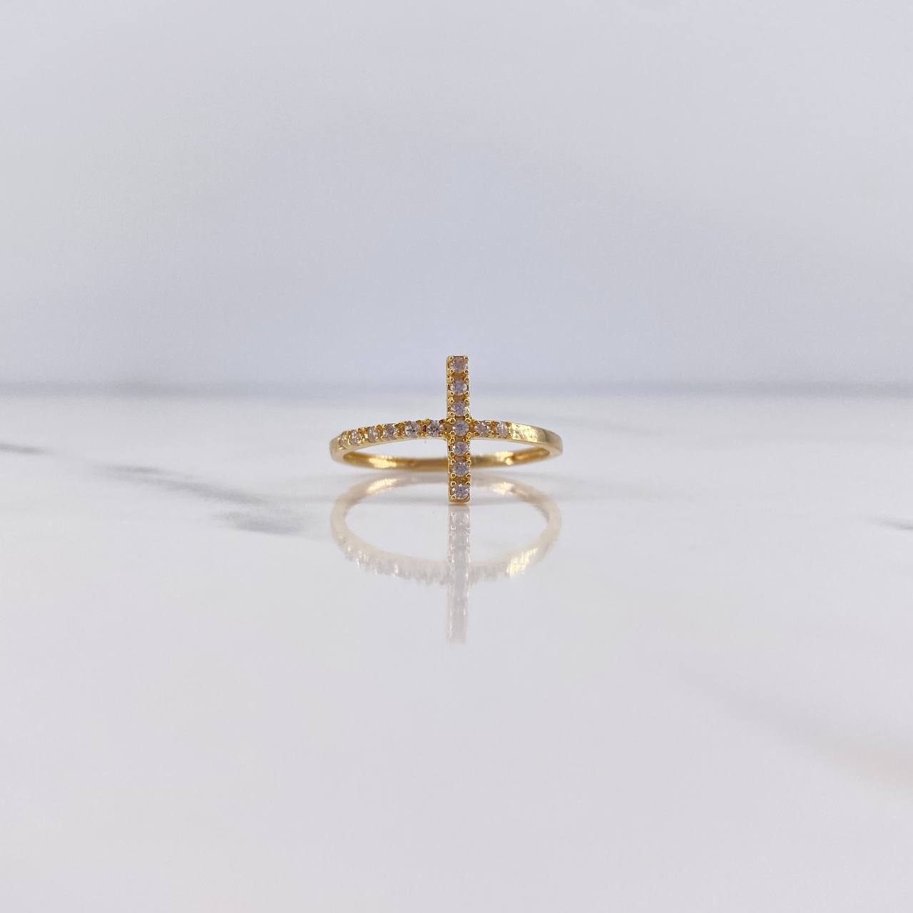 Cross Ring 1.4gr / T7 / White Zircons 18K Yellow Gold $