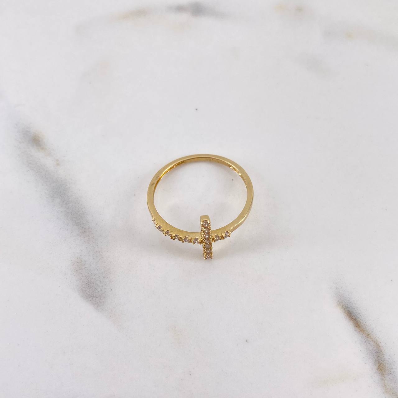 Cross Ring 1.4gr / T7 / White Zircons 18K Yellow Gold $