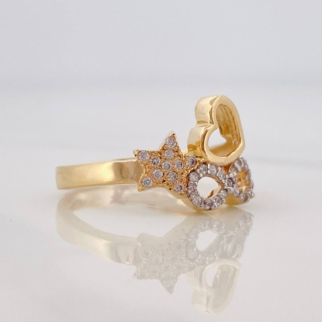 Anillo Figuras 2.75g / T5 3/4 Dos Oros Amarillo Blanco 18K