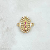 Charm Virgen De Guadalupe Oval 2.25gr / 1.8cm / White - Green - Fuchsia Zircons 18K Yellow Gold *