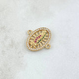 Charm Virgen De Guadalupe Oval 2.25gr / 1.8cm / White - Green - Fuchsia Zircons 18K Yellow Gold *