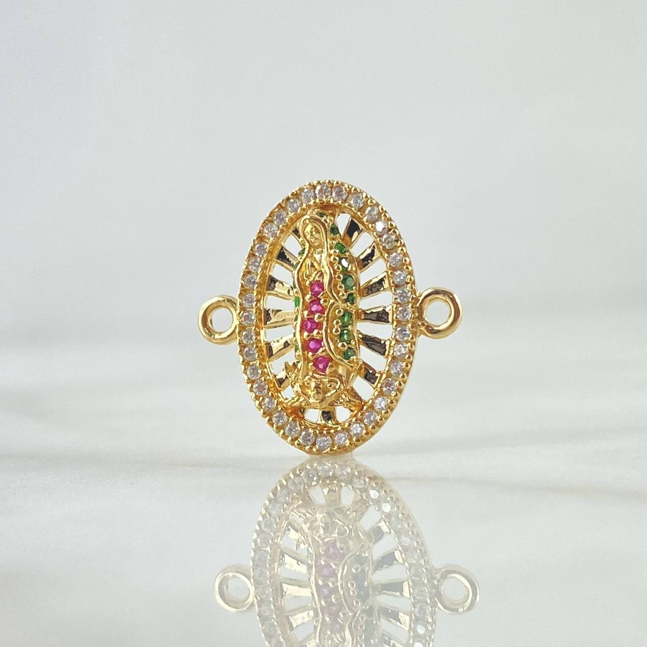 Charm Virgen De Guadalupe Oval 2.25gr / 1.8cm / White - Green - Fuchsia Zircons 18K Yellow Gold *