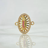 Charm Virgen De Guadalupe Oval 2.25gr / 1.8cm / White - Green - Fuchsia Zircons 18K Yellow Gold *