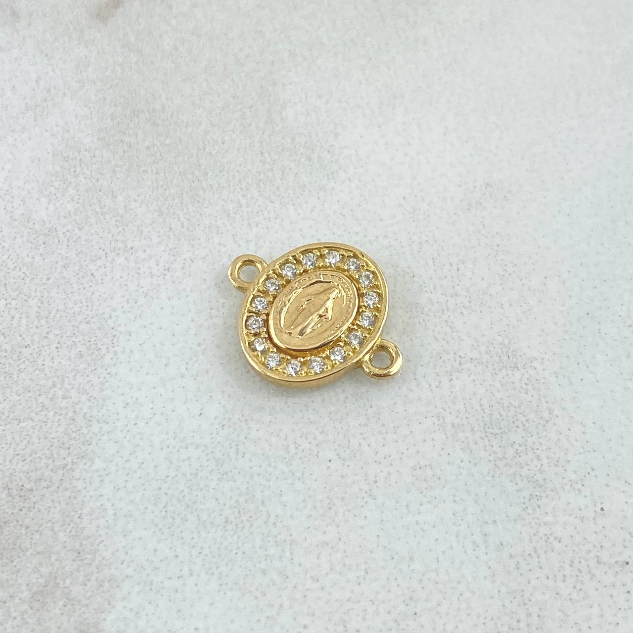 Charm Virgin Miraculous Oval 0.75gr / 2cm / Double Frame White Zirconia 18K Yellow Gold *