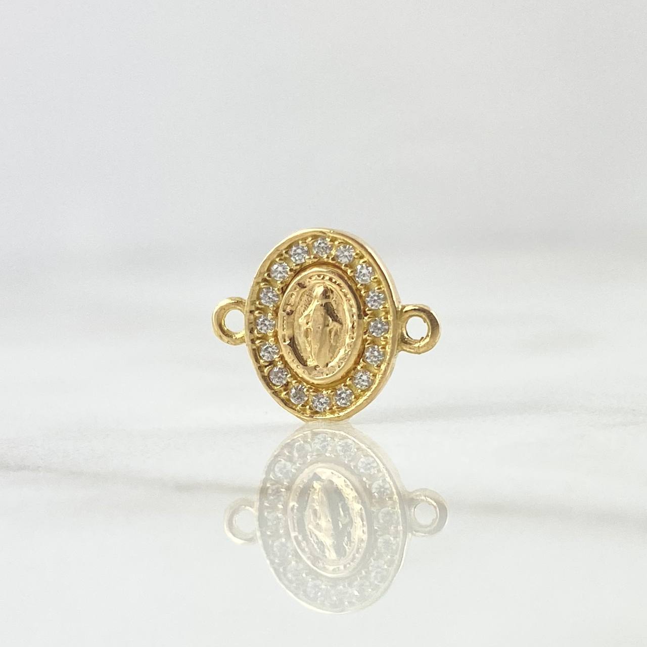 Charm Virgin Miraculous Oval 0.75gr / 2cm / Double Frame White Zirconia 18K Yellow Gold *