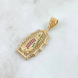 Pendant Virgin Guadalupe Filigree 4.7gr / 4.1cm / White Green Fuchsia Zircons 18K Yellow Gold ©