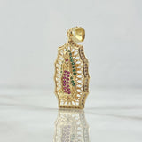 Pendant Virgin Guadalupe Filigree 4.7gr / 4.1cm / White Green Fuchsia Zircons 18K Yellow Gold ©