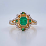 Fortune Emerald Ring 3.7gr / Size 6 3/4 / Two-tone Yellow White 18K &
