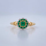 Lotus Flower Emerald Ring 3.2gr / Size 7 / Two Tone Yellow White 18K Gold &