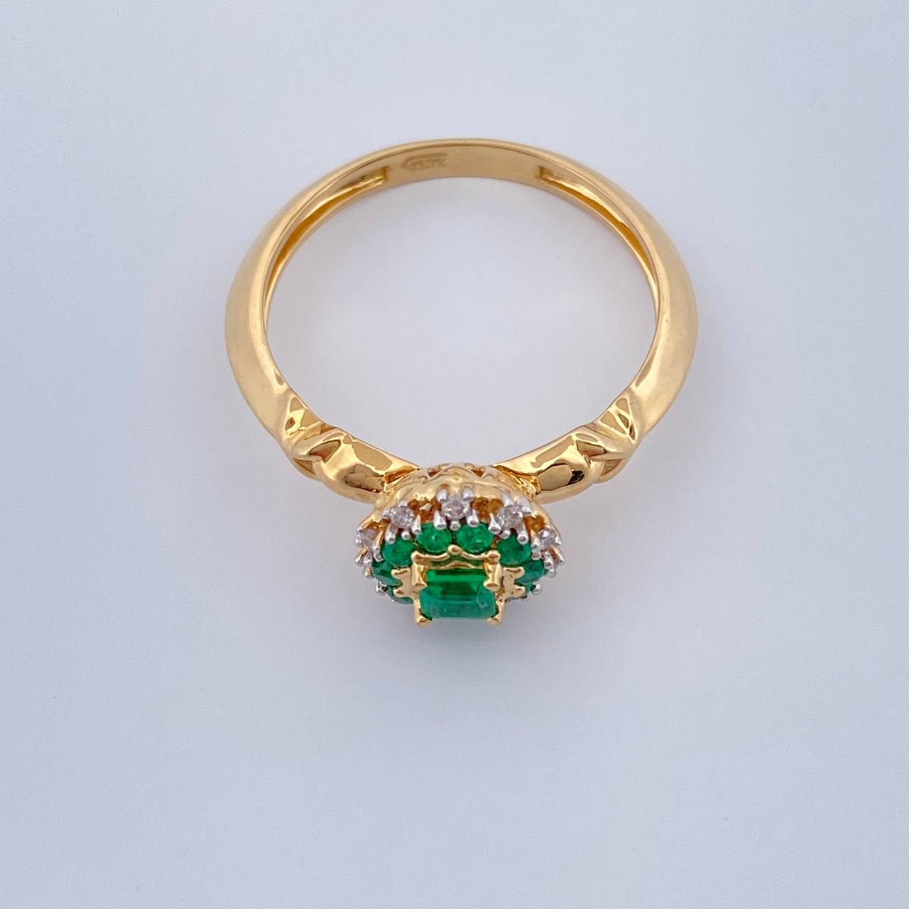 Lotus Flower Emerald Ring 3.2gr / Size 7 / Two Tone Yellow White 18K Gold &