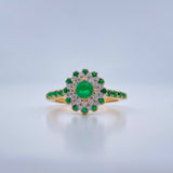 Lotus Flower Emerald Ring 3.8gr / T6 / Two Tone Yellow White 18K Gold &