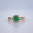 Square Halo Emerald Ring 3.3gr / Size 7 / Two Tone Yellow White 18K Gold &