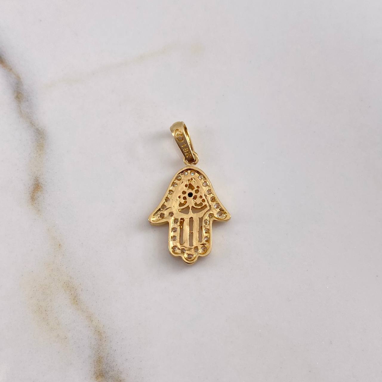Pendant Hamsa Hand 1.55gr / 2.4cm / White Zircons Black 18K Yellow Gold $