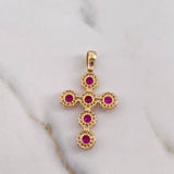 Pendant Cross Tupida 3.3gr / 3.6cm / White Fuchsia Zircons 18K Yellow Gold &