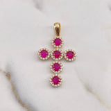Pendant Cross Tupida 3.3gr / 3.6cm / White Fuchsia Zircons 18K Yellow Gold &