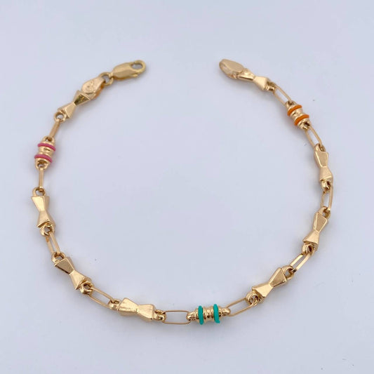 Bracelet Hourglass Watch 3.55gr / 18.8cm / 3.2mm Pink Orange Aquamarine Horns 18K Yellow Gold &