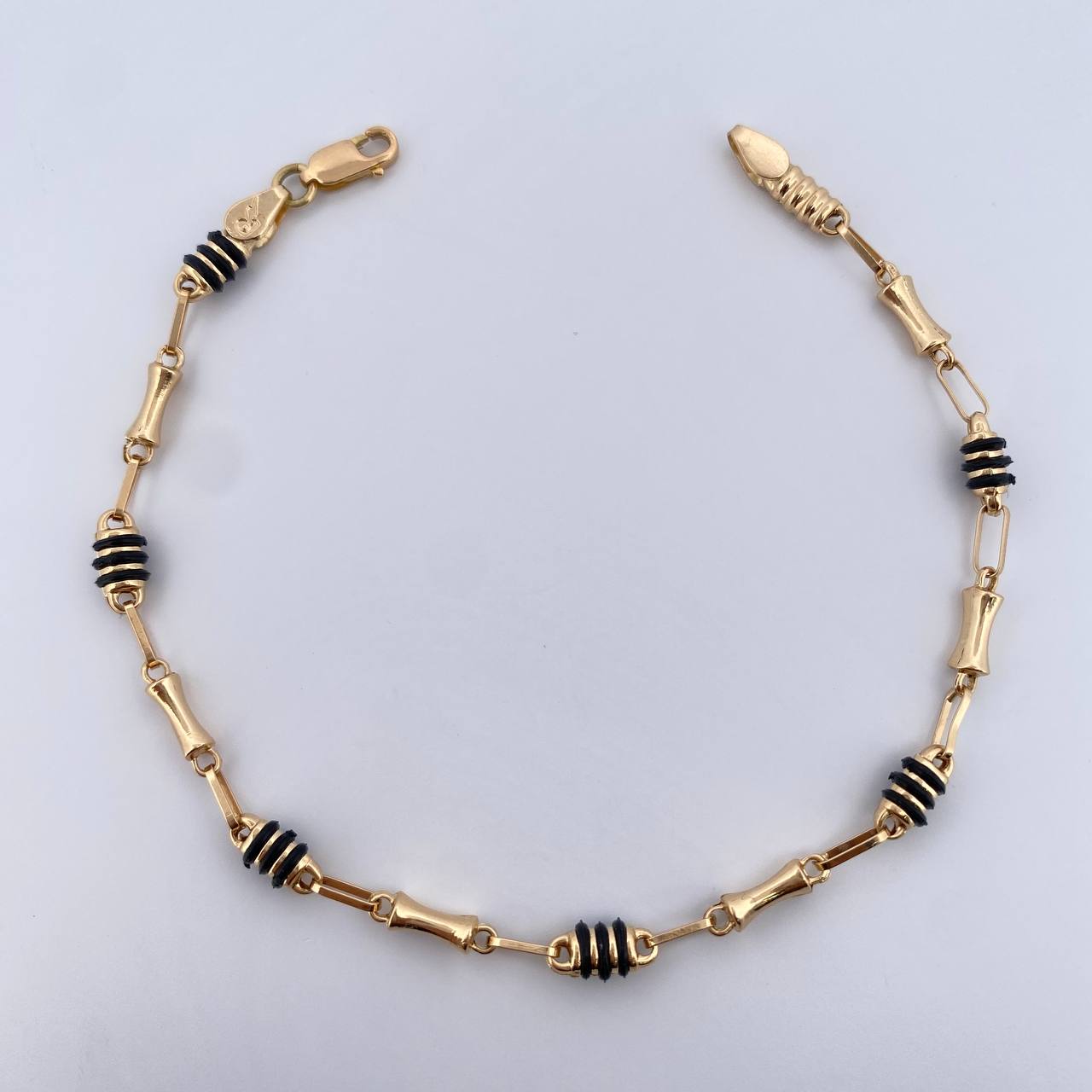 Bracelet Barrel 3.65gr / 20.5cm / 3.7mm Black Rubber Yellow Gold 18K &