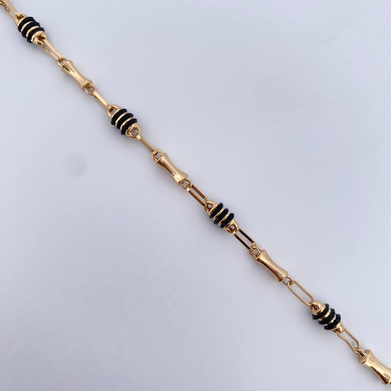 Bracelet Barrel 3.65gr / 20.5cm / 3.7mm Black Rubber Yellow Gold 18K &